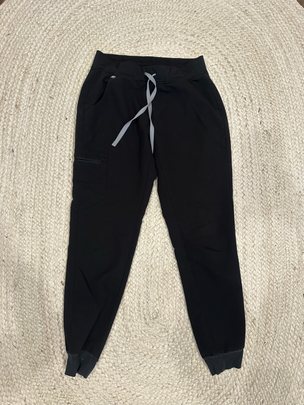 Figs Black Jogger Scrub Pants with Gray Drawstring